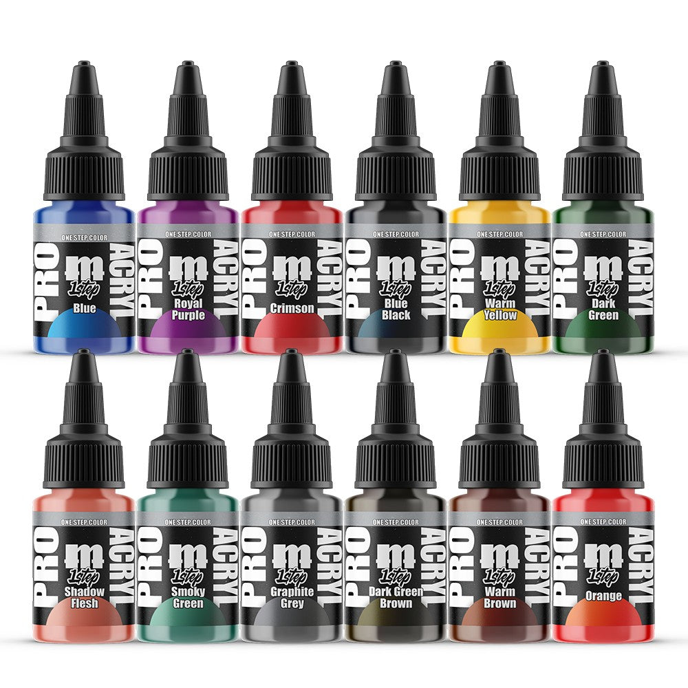 Monument Hobbies - Pro Acryl 1 Step Paint Set One - 12 Colors