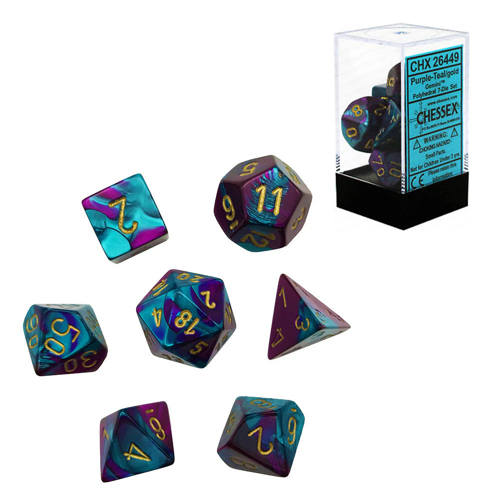 Chessex Gemini 7-Die Set - Purple-Teal/Gold