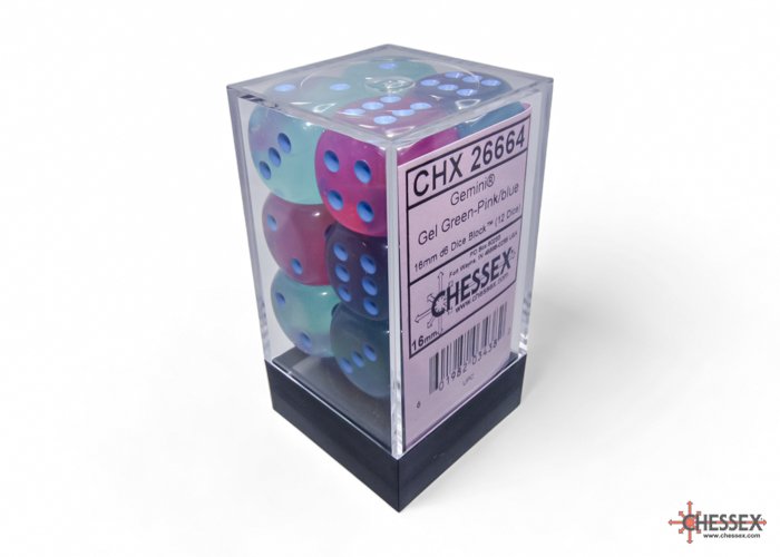 Chessex Gemini Dice - Gel Green-Pink/Blue (12pcs - d6)