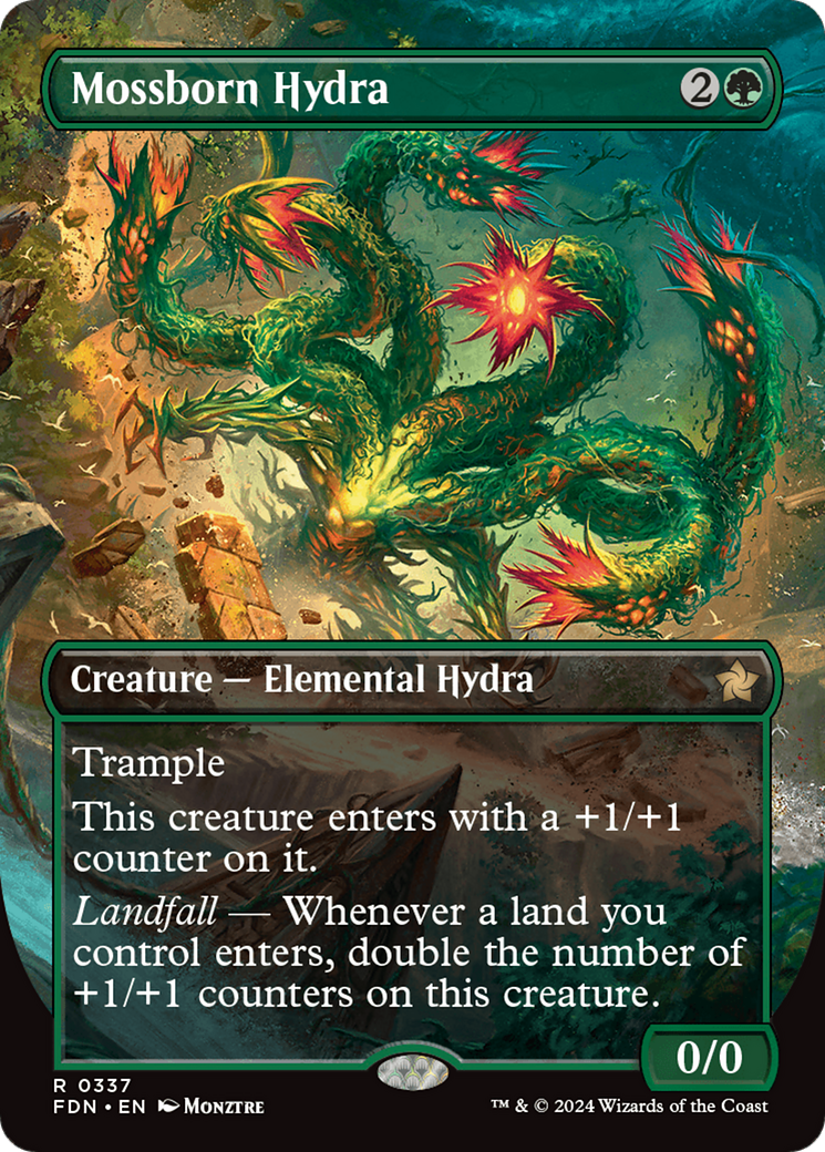 Mossborn Hydra (Borderless) [Foundations] Foil