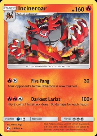 Incineroar (26/149) [Sun & Moon: Base Set] Reverse Holofoil