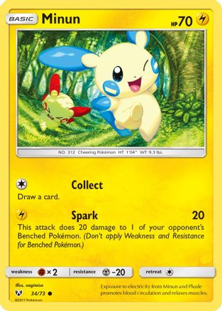 Minun (34/73) [Sun & Moon: Shining Legends] Reverse Holofoil