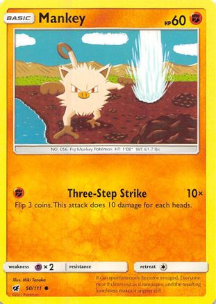 Mankey (50/111) [Sun & Moon: Crimson Invasion] Reverse Holofoil