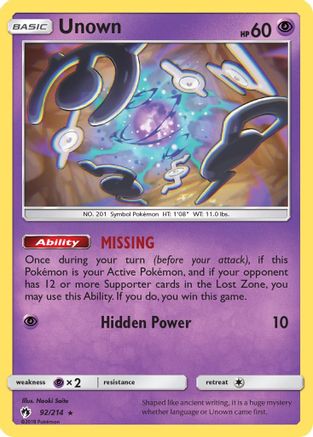 Unown (92/214) [Sun & Moon: Lost Thunder] Reverse Holofoil