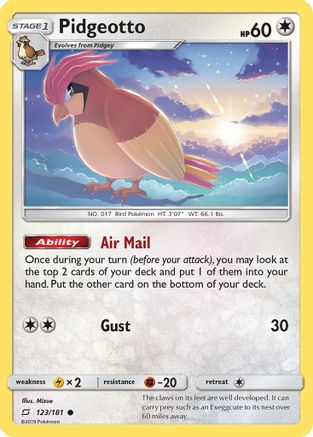 Pidgeotto (123/181) [Sun & Moon: Team Up] Reverse Holofoil