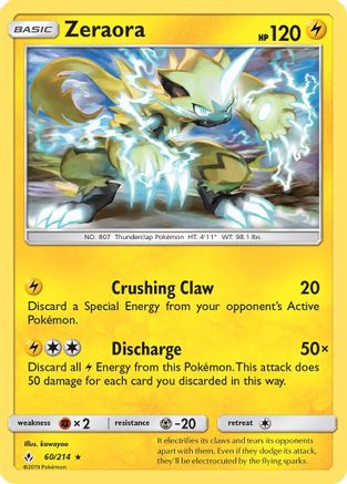 Zeraora (60/214) [Sun & Moon: Unbroken Bonds] Reverse Holofoil