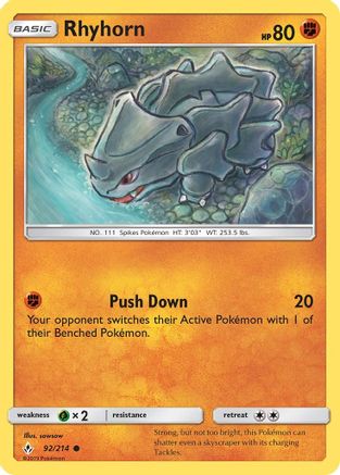Rhyhorn (92/214) [Sun & Moon: Unbroken Bonds] Reverse Holofoil
