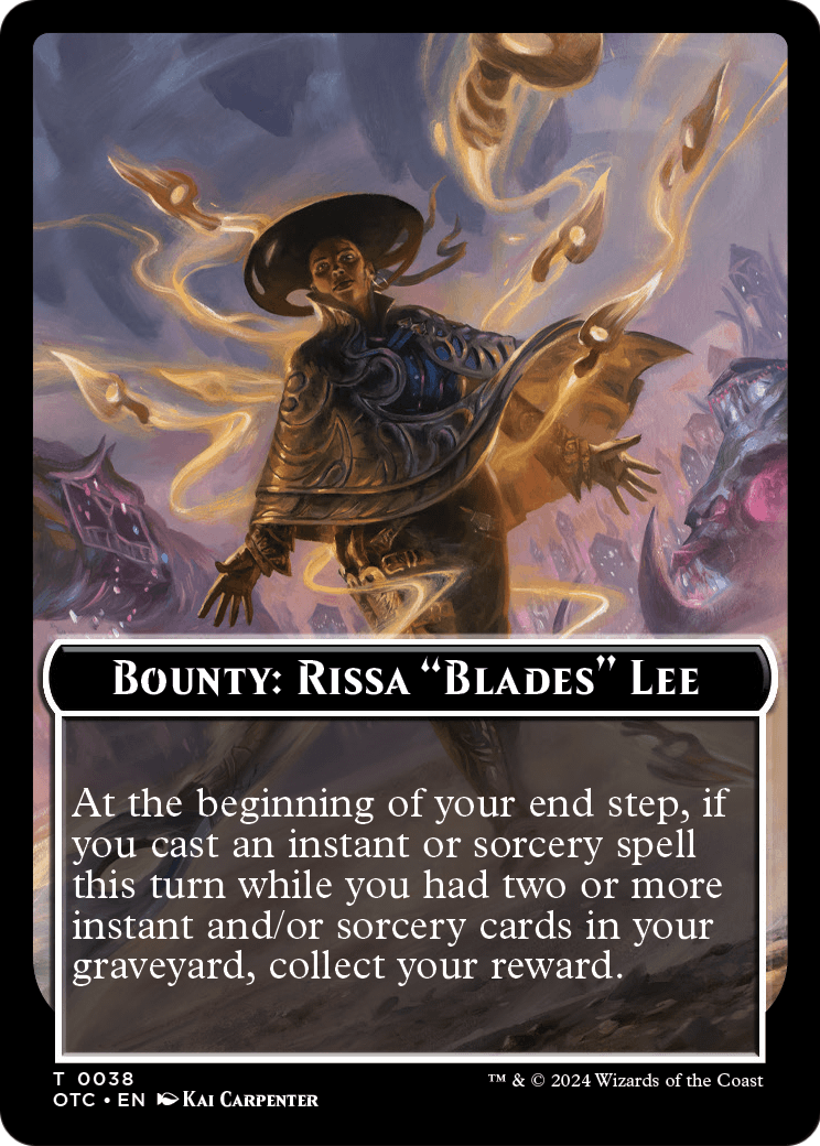 Bounty: Rissa "Blades" Lee // Wanted!  [Outlaws of Thunder Junction Commander Tokens]