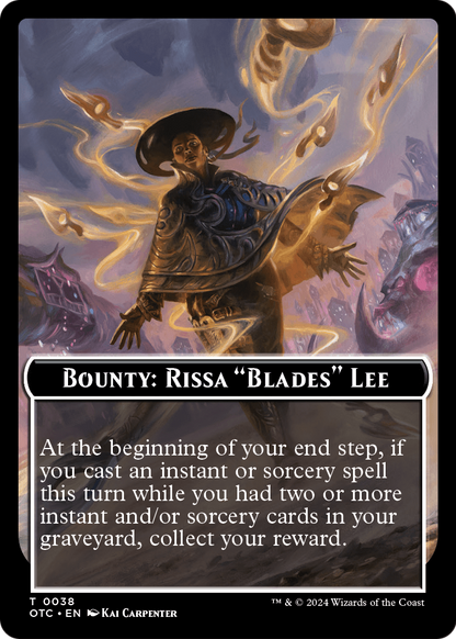 Bounty: Rissa "Blades" Lee // Wanted!  [Outlaws of Thunder Junction Commander Tokens]