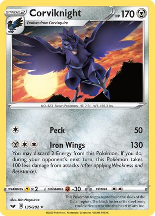 Corviknight (135/202) [Sword & Shield: Base Set] Reverse Holofoil