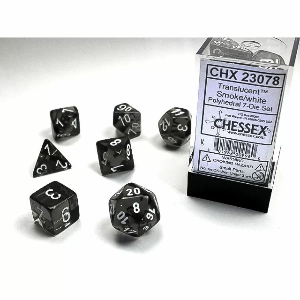 Translucent Polyhedral Smoke/White 7-Die Set