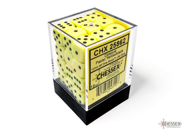 CHX 25862 Opaque 12mm d6 Pastel Yellow/black Dice Block (36 dice)