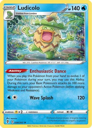 Ludicolo (034/203) [Sword & Shield: Evolving Skies] Reverse Holofoil