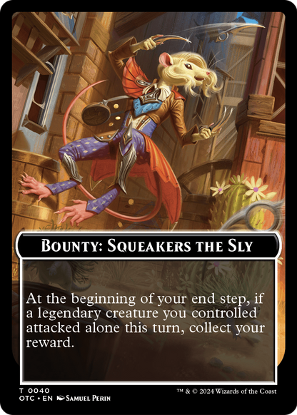 Bounty: Squeakers the Sly // Wanted!  [Outlaws of Thunder Junction Commander Tokens]