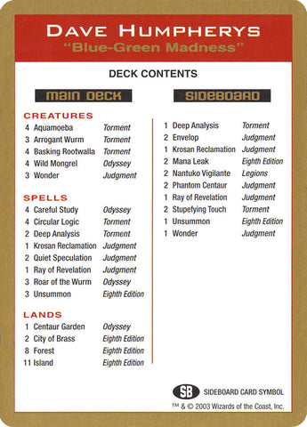 Dave Humpherys Decklist [World Championship Decks 2003]