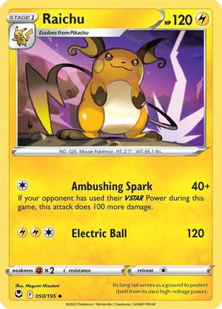 Raichu (050/195) [Sword & Shield: Silver Tempest] Reverse Holofoil