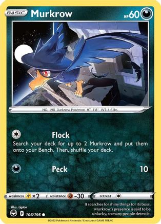 Murkrow (106/195) [Sword & Shield: Silver Tempest] Reverse Holofoil