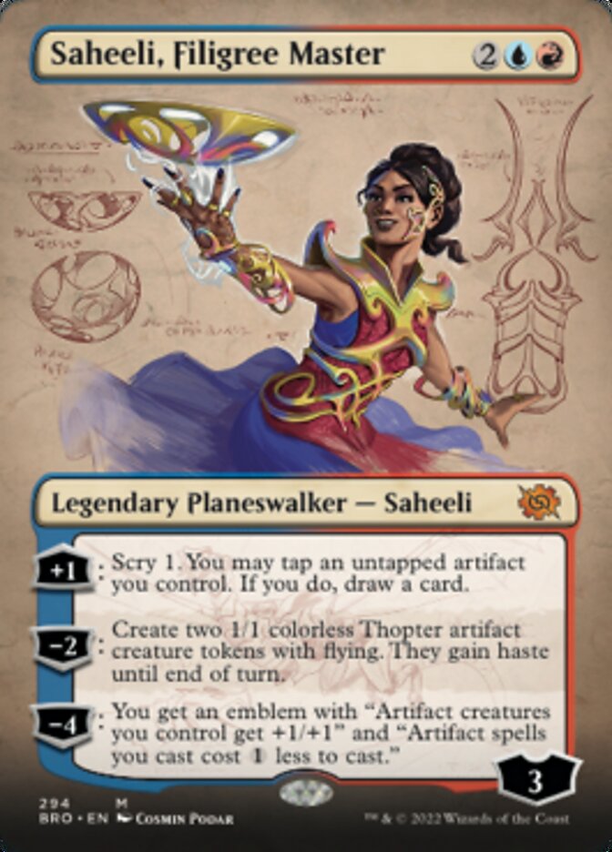Saheeli, Filigree Master (Borderless Alternate Art) [The Brothers' War] Foil
