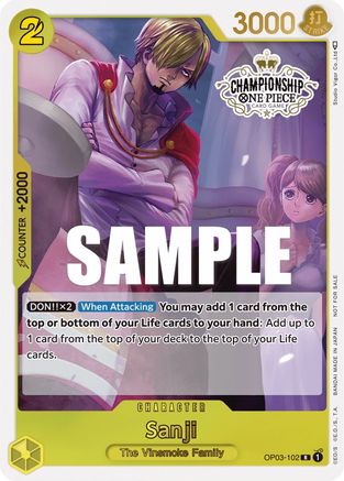 Sanji (Store Championship Participation Pack Vol. 2) (OP03-102) - [One Piece Promotion Cards] Foil