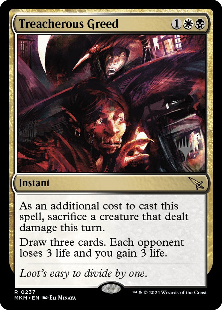 Treacherous Greed (Promo Pack) [Murders at Karlov Manor Promos] Foil