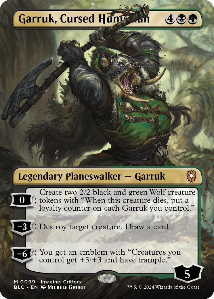 Garruk, Cursed Huntsman (Borderless) [Bloomburrow Commander] Foil