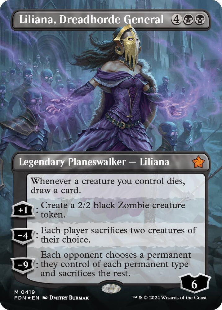 Liliana, Dreadhorde General (Borderless) (Mana Foil) [Foundations]