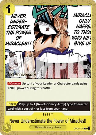 Never Underestimate the Power of Miracles!! (OP09-116) - [Emperors in the New World: 2nd Anniversary Tournament Cards]