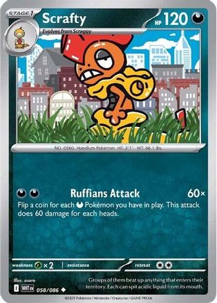 Scrafty 055/086  - Reverse Holofoil SV White Flare - Uncommon