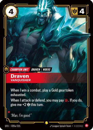 Draven - Vanquisher (Alternate Art) (020a/221) - Riftbound - [Spiritforged] Foil