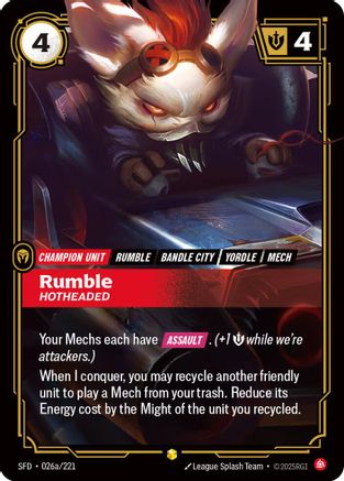 Rumble - Hotheaded (Alternate Art) (026a/221) - Riftbound - [Spiritforged] Foil