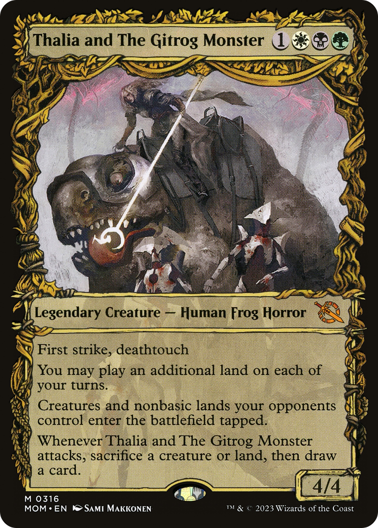 Thalia and The Gitrog Monster (Showcase Planar Booster Fun) [March of the Machine] Foil
