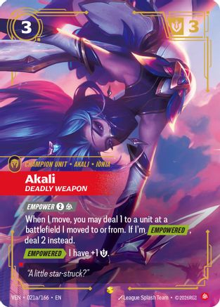 Akali - Deadly Weapon (Alternate Art) (021a/166) - Riftbound - [Vendetta] Foil