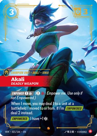 Akali - Deadly Weapon (021/166) - Riftbound - [Vendetta] Foil
