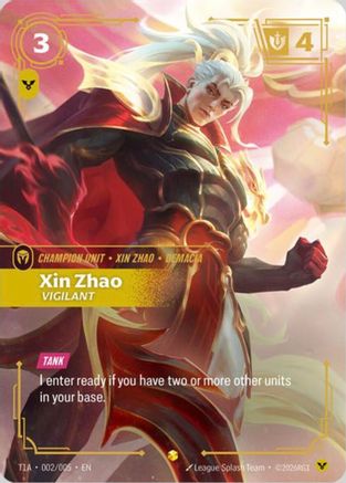 Xin Zhao, Vigilant (T1 Worlds Champion Player Bundle) (T1A 002/005) - Riftbound - [Riftbound Promotional Cards] Foil