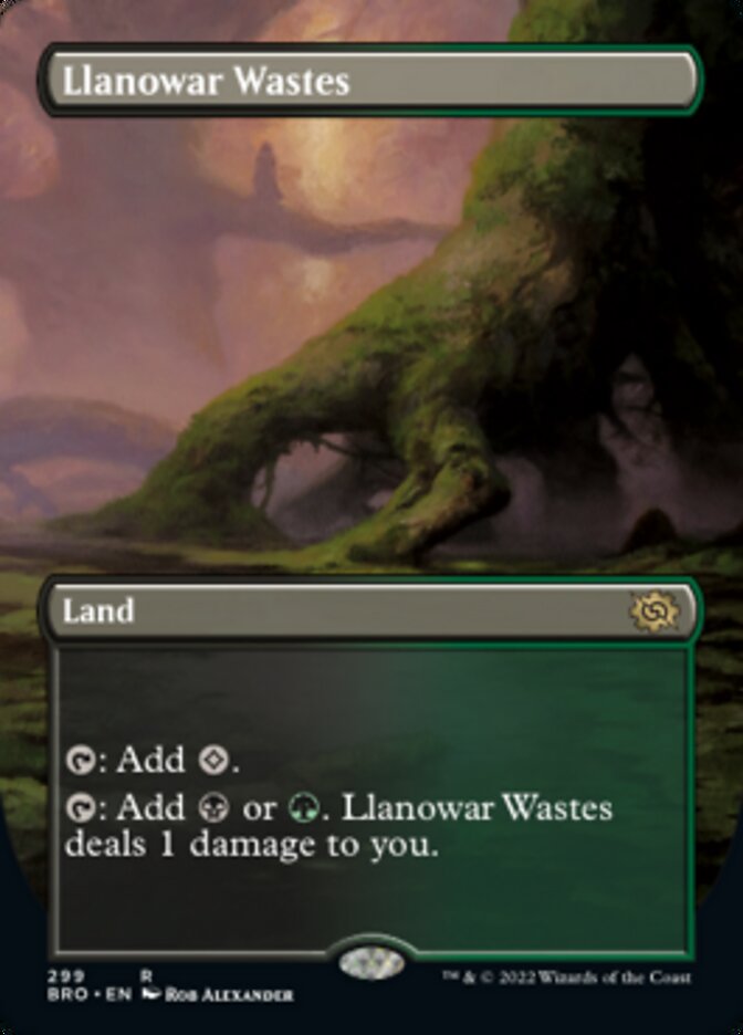 Llanowar Wastes (Borderless Alternate Art) [The Brothers' War] Foil