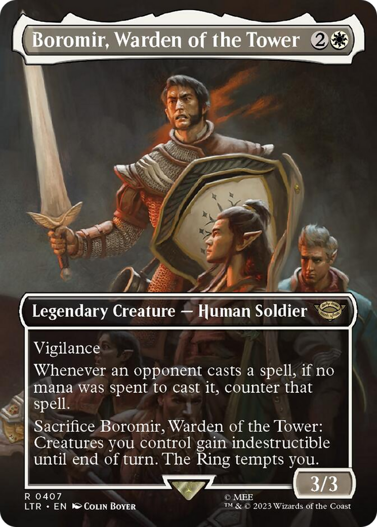 Boromir, Warden of the Tower (Borderless Alternate Art) [The Lord of the Rings: Tales of Middle-Earth] Foil