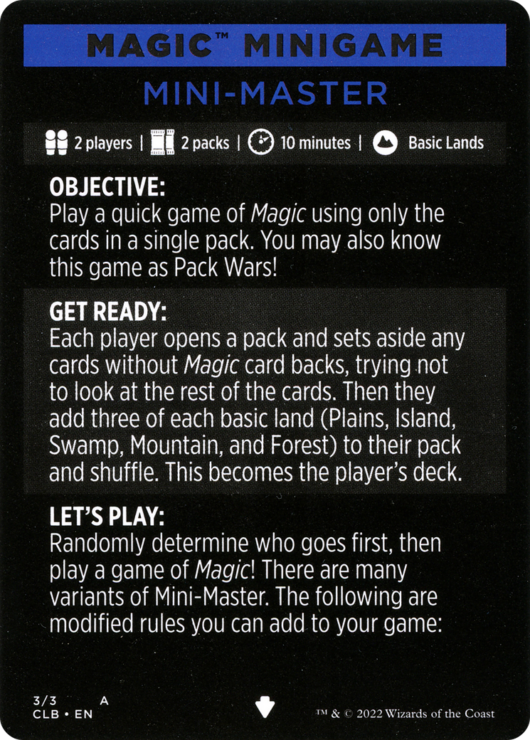 Mini-Master // Mini-Master (cont'd)  [Commander Legends: Battle for Baldur's Gate Minigames]