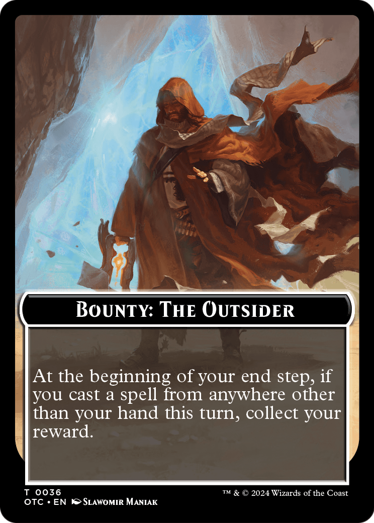 Bounty: The Outsider // Wanted!  [Outlaws of Thunder Junction Commander Tokens]