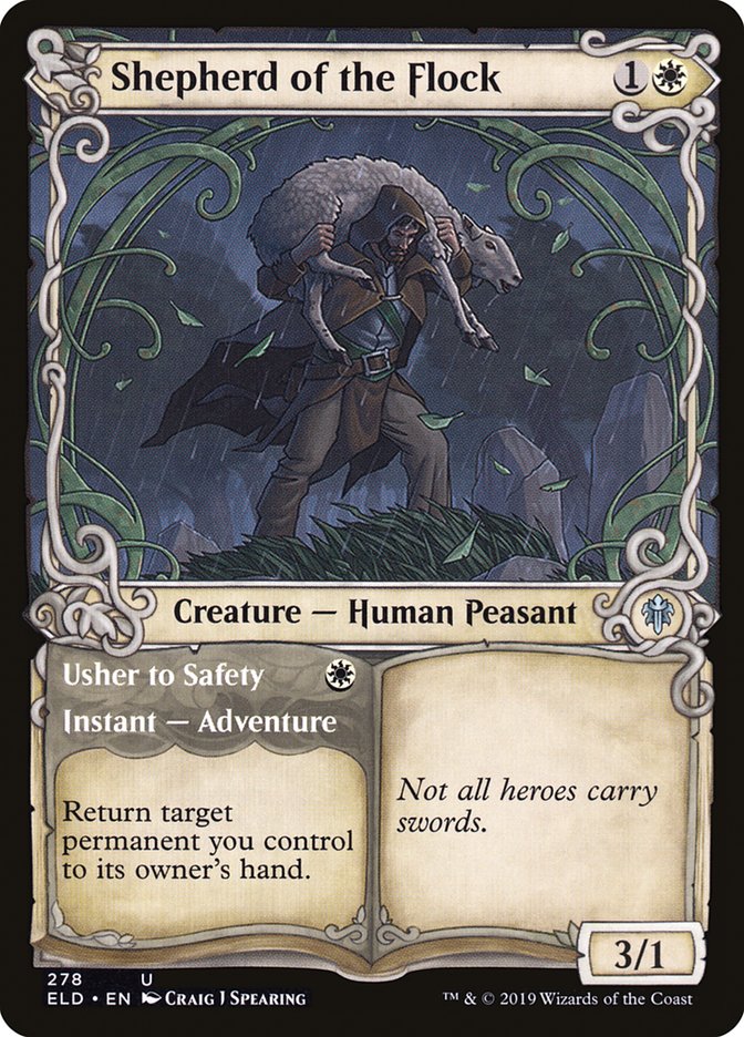 Shepherd of the Flock // Usher to Safety (Showcase) [Throne of Eldraine] Foil