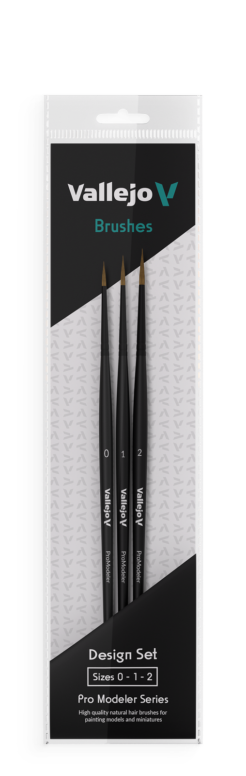Vallejo Hobby Brushes: Pro Modeler Design Set - Natural Hair (Sizes 0, 1 & 2)