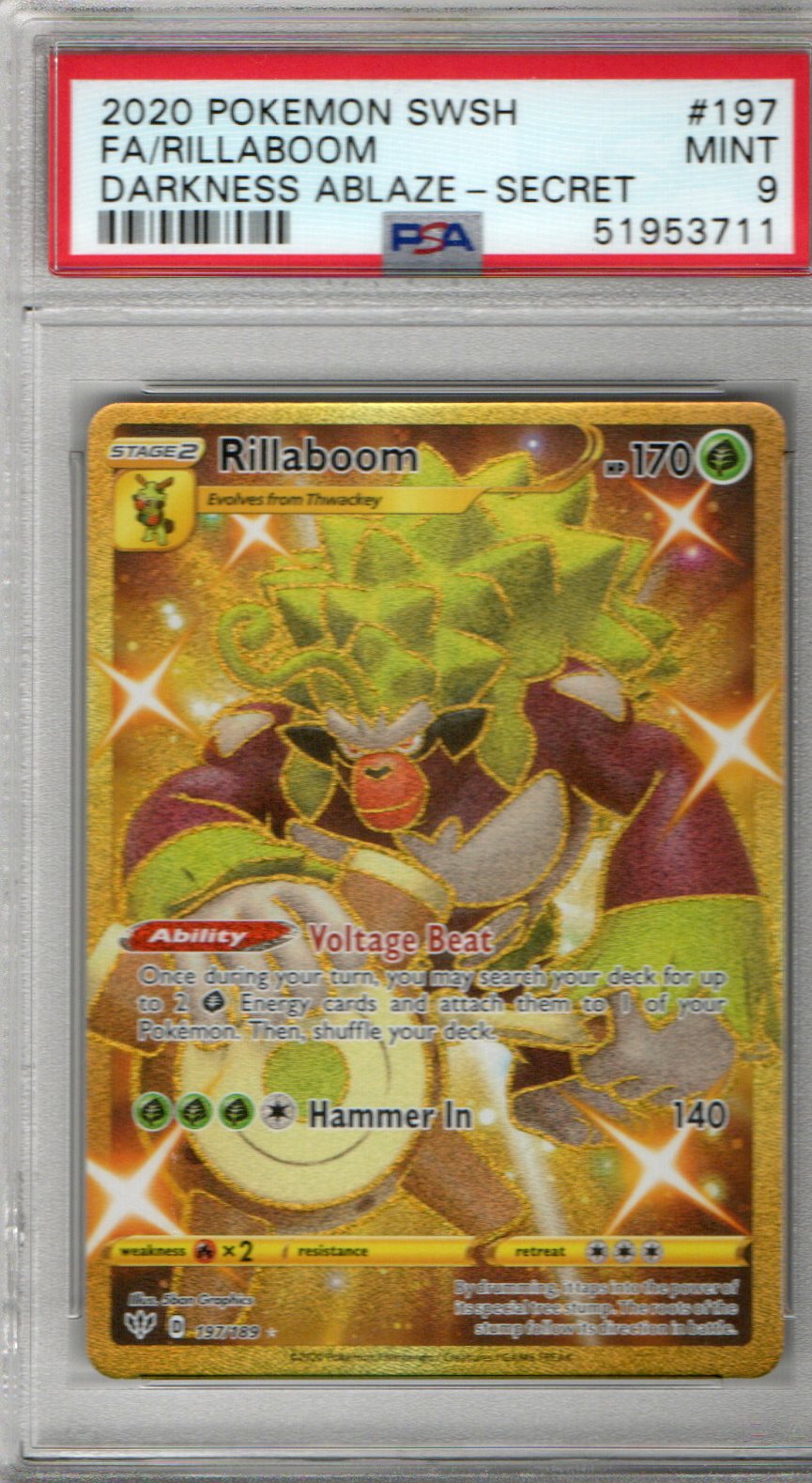 Rillaboom Darkness Ablaze #197 PSA 9