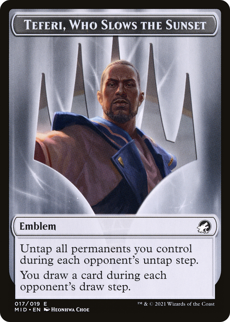 Teferi, Who Slows the Sunset Emblem  [Innistrad: Midnight Hunt Tokens]