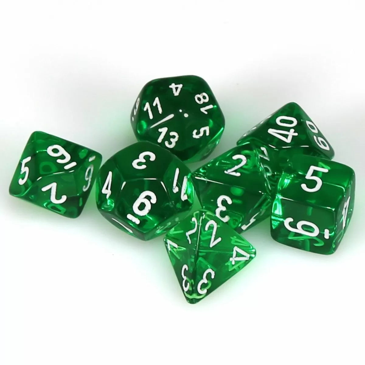 Translucent Polyhedral Green/White 7-Die Set