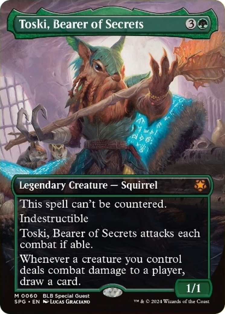Toski, Bearer of Secrets (Borderless) [Bloomburrow Special Guests] Foil