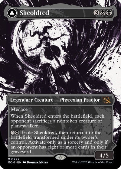 Sheoldred // The True Scriptures (Showcase Planar Booster Fun) [March of the Machine] Foil