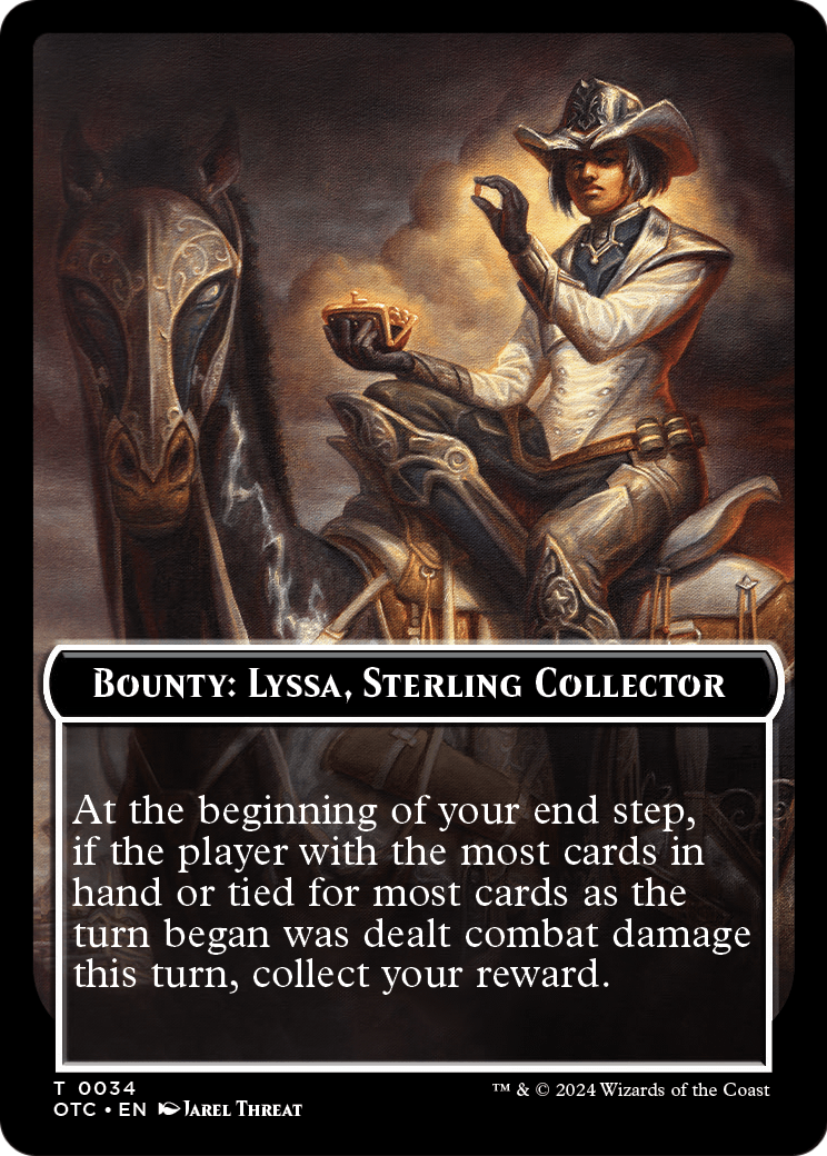 Bounty: Lyssa, Sterling Collector // Wanted!  [Outlaws of Thunder Junction Commander Tokens]